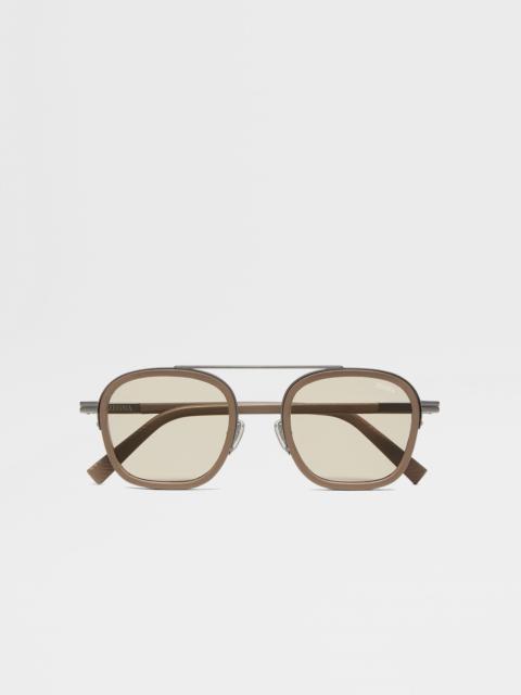 DARK BEIGE ORIZZONTE I METAL ACETATE AND LEATHER SUNGLASSES