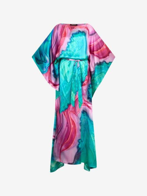 Long dress in multicolor marbled silk