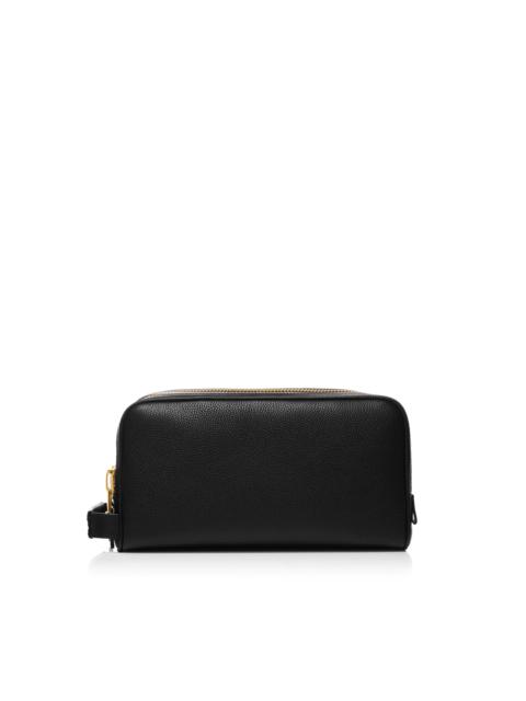 GRAIN LEATHER DOUBLE ZIP TOILETRY BAG