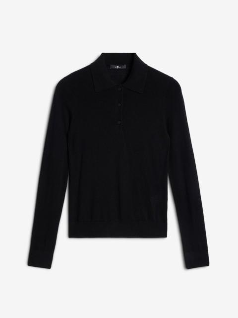 Wool Long Sleeve Polo Sweater in Black