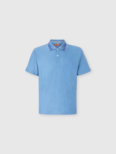 Jacquard cotton polo shirt with tone-on-tone zigzag design