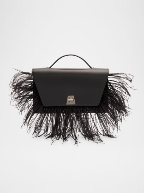 Anouk City Leather Top-Handle Bag with Feather Trim