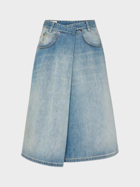 Wrap Denim Midi Skirt