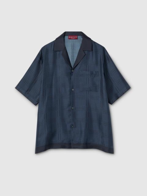 Printed silk twill bowling shirt