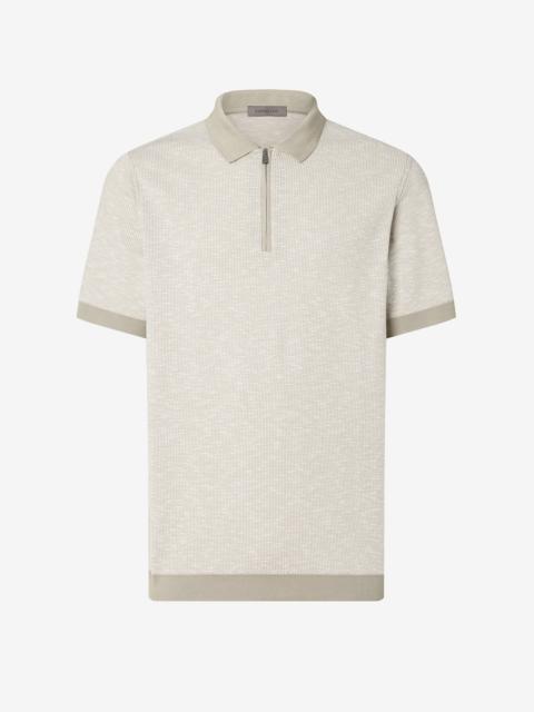 Grey and white zipped cotton polo shirt