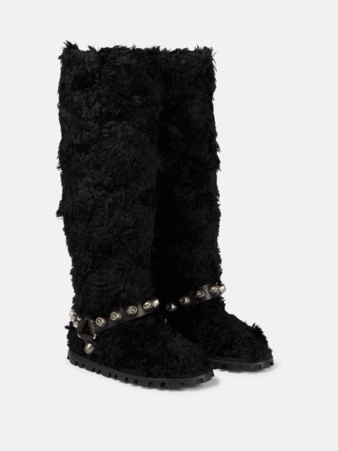 Faux shearling knee-high boots