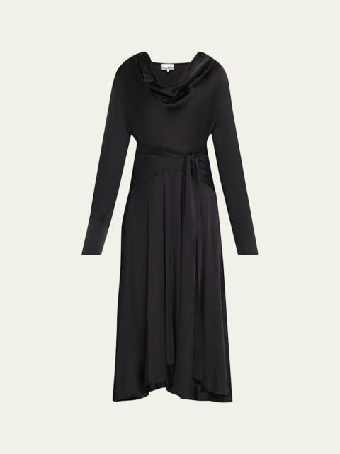 Long-Sleeve Stretch Satin Dress
