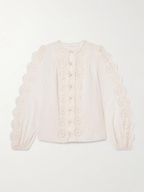 Lucky pintucked broderie anglaise cotton-voile top Cream