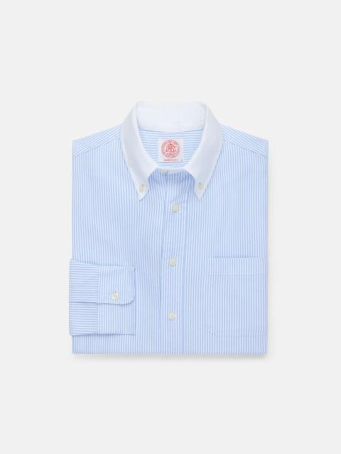 MADE-IN-USA BLUE STRIPE CONTRAST COLLAR OXFORD CLOTH SPORT SHIRT - REGULAR FIT