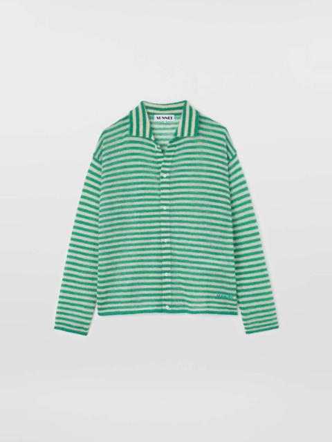 STIPED MOHAIR CARDIGAN / off white & jade green