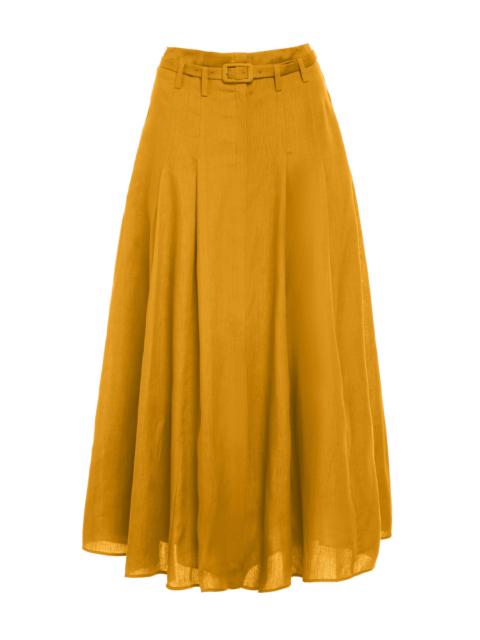 Dugald Pleated Midi Skirt in Golden Birch Aloe Linen