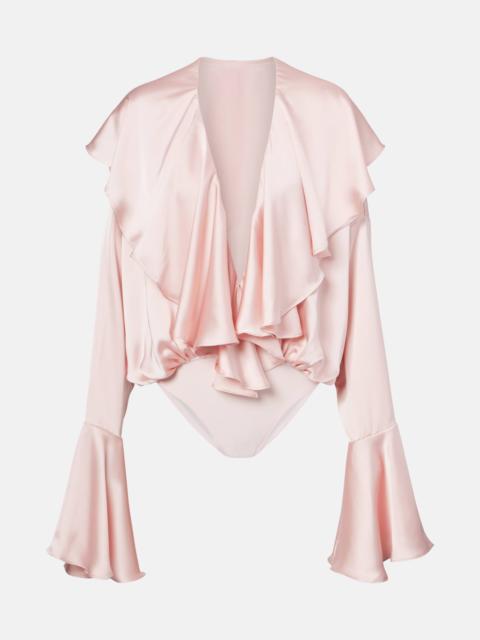 Ruffled satin bodysuit