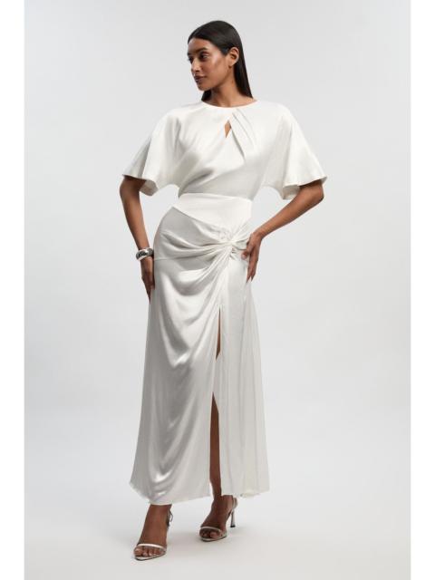 Satin Back Crepe Twist Detail Woven Midaxi Dress