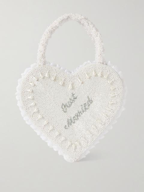 Just Married Lace-trimmed Beaded Twill Tote