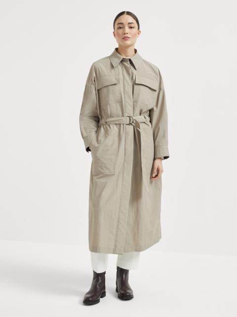 Water-resistant techno cotton trench with shiny detail