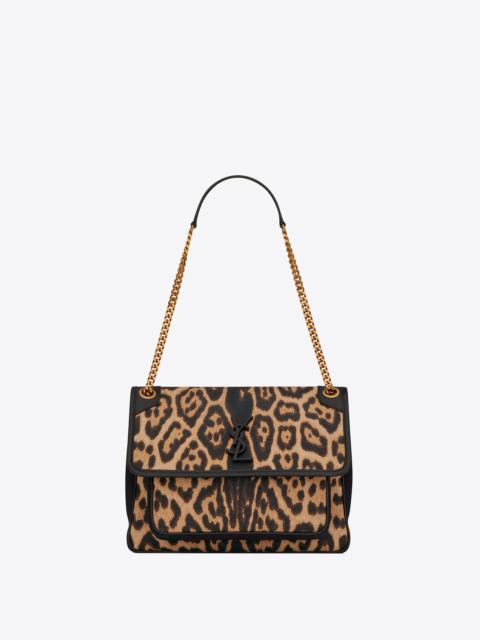 niki medium in leopard-print canvas and smooth leather