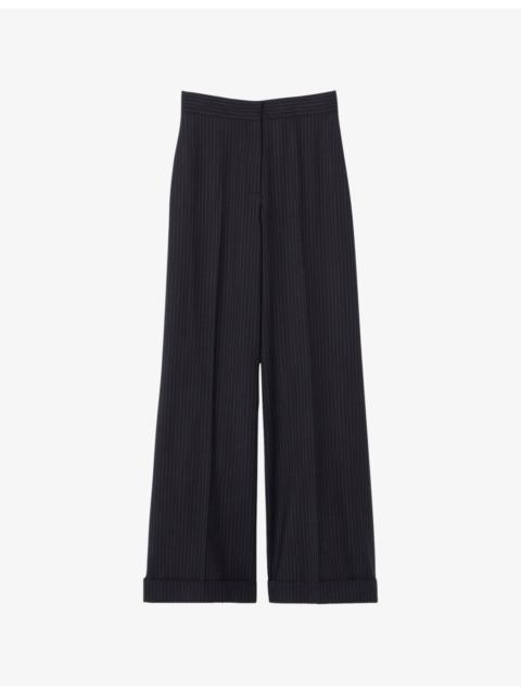 Tailored Wide-Leg Stretch Wool-Blend Trousers