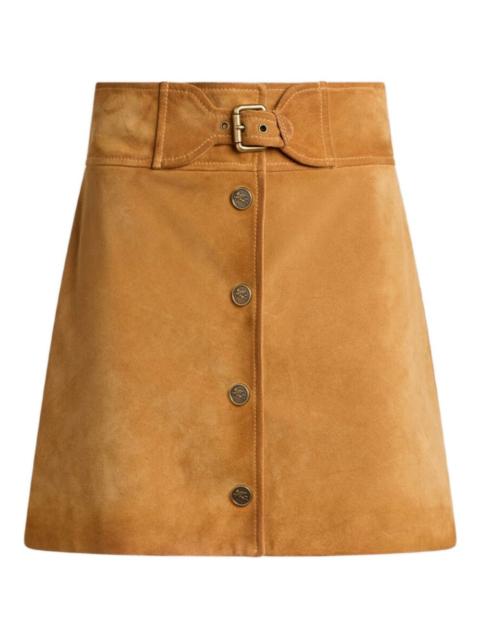 buckle button suede mini skirt