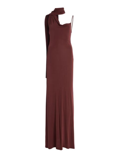 Wisp Draped Stretch-Jersey Maxi Dress burgundy