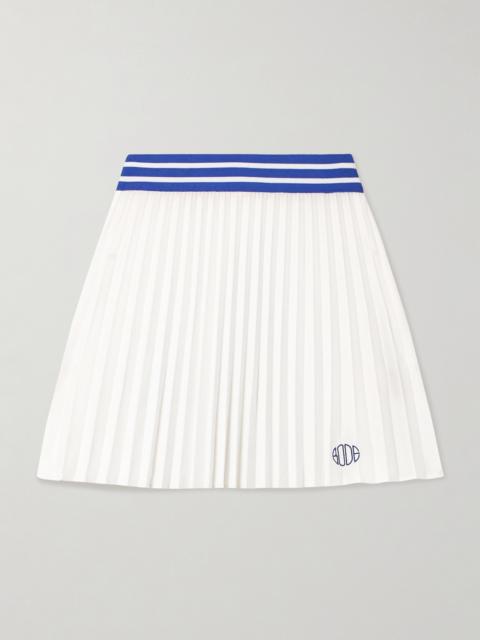 Pleated Embroidered Striped Jersey Mini Skirt