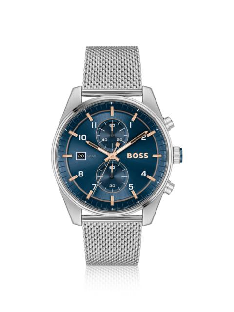 MESH-BRACELET CHRONOGRAPH WATCH WITH BLUE DIAL
