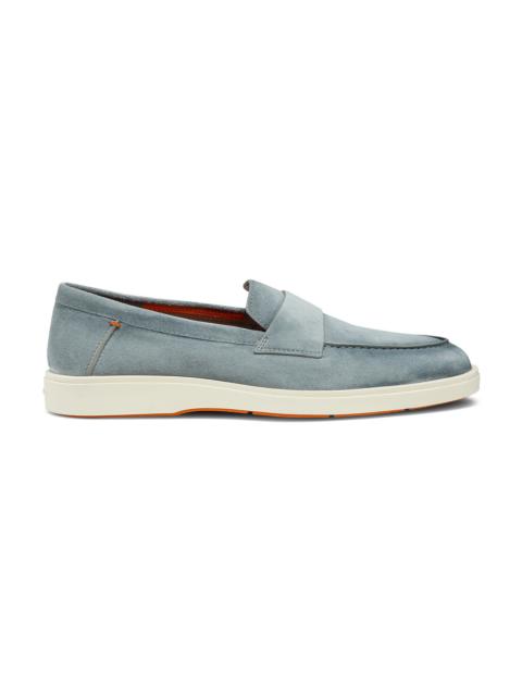 Men's light blue suede penny loafer