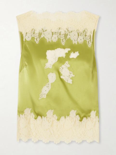 Viviane Lace-trimmed Silk-satin Top