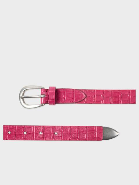 Pink Croc-Emboss Leather Belt