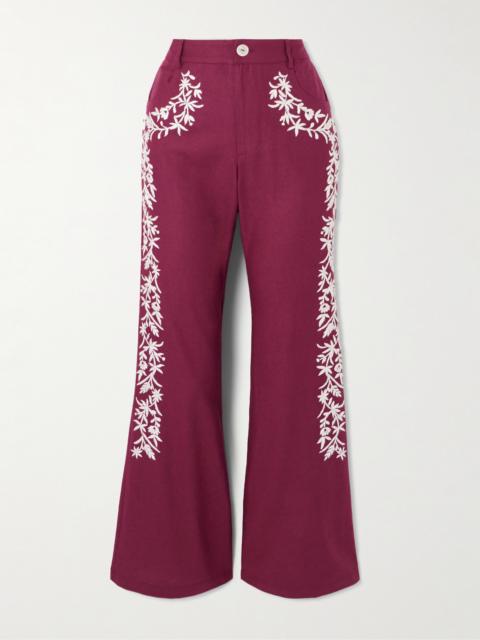Bunny Canyon Embroidered Silk Flared Pants