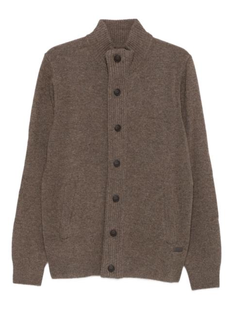 high-neck wool cardigan