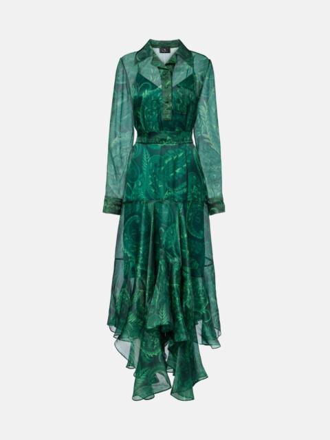 Paisley ruffled silk cocktail dress