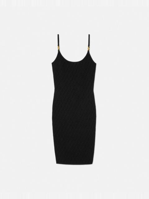 V Allover Jacquard Knit Fitted Mini Dress