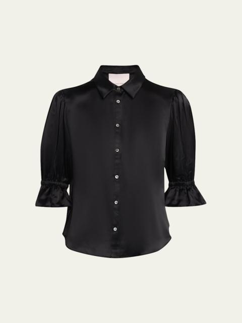 Fiona Silk Satin Short-Sleeve Top