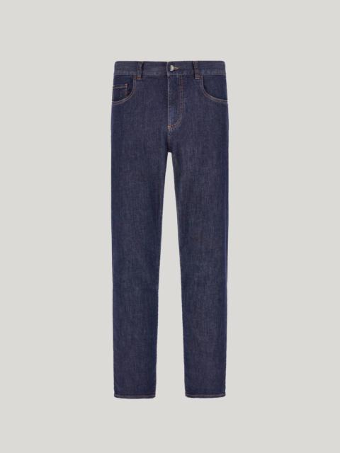 STRETCH SOFT-TOUCH FIVE-POCKET DENIM JEANS IN BLUE