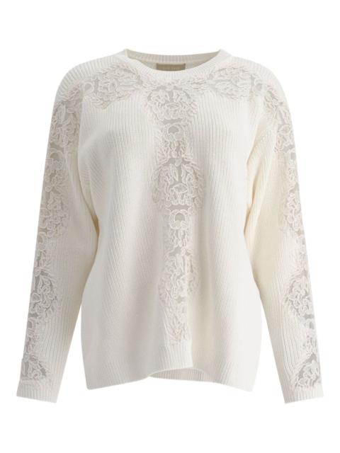 lace-insert cotton sweater