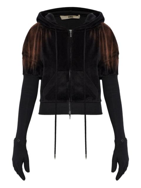 Paris zip-fastening velvet hoodie