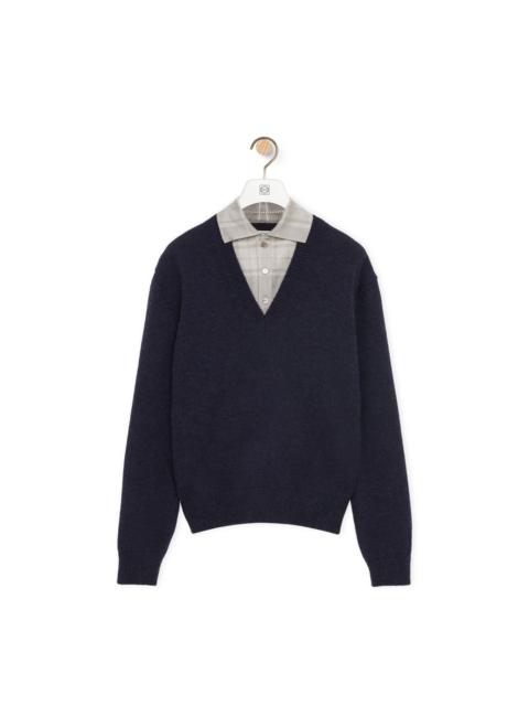 Trompe l'oeil sweater in wool and silk