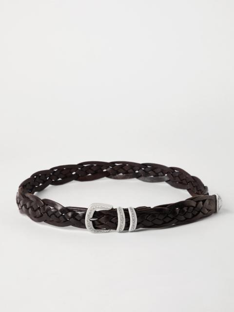 Braided calfskin belt with detailed buckle and tip