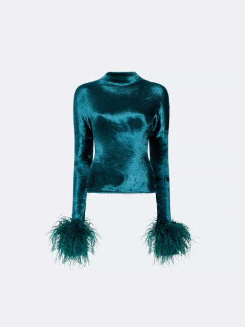 Velvet Dolman Top With Feathers