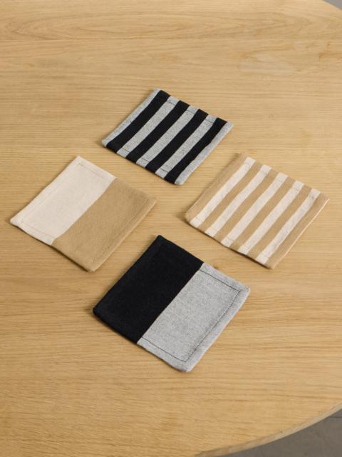 Set Of Four Striped Cotton Cocktail Napkins