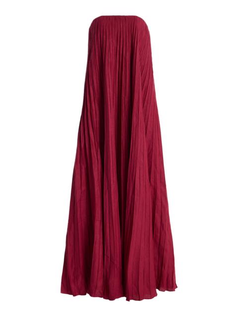Exclusive Ritmo Pleated Linen Maxi Dress burgundy