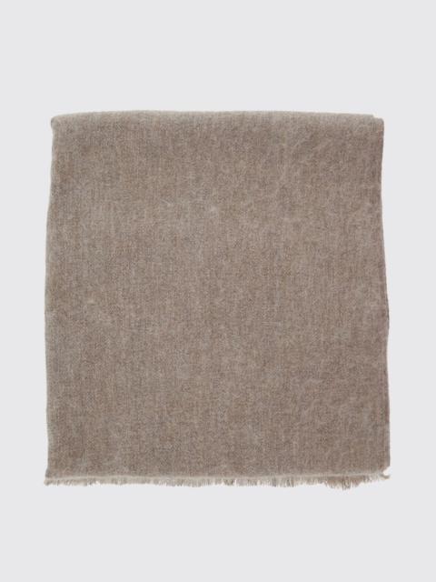 BRUNELLO CUCINELLI Rectangular Wool and Silk Blend Scarf with Fringed Hem