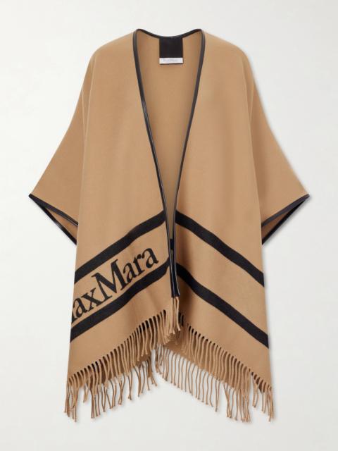 Fringed Leather-trimmed Wool-jacquard Cape