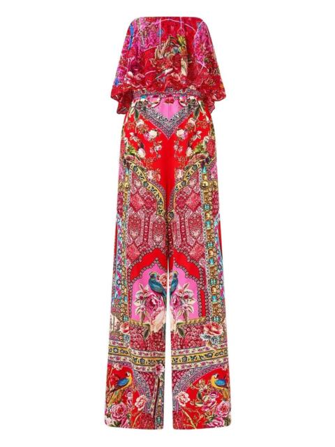 strapless frill jumpsuit