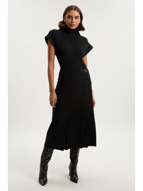 Tailored Buckle Detail Pleated Midi Skirt