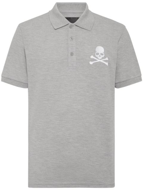 skull-embroidered cotton polo shirt