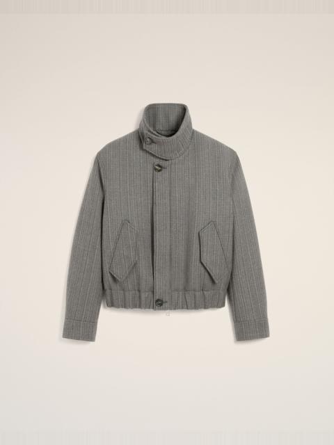 GREY WOOL HERRINGBONE HARRINGTON JACKET