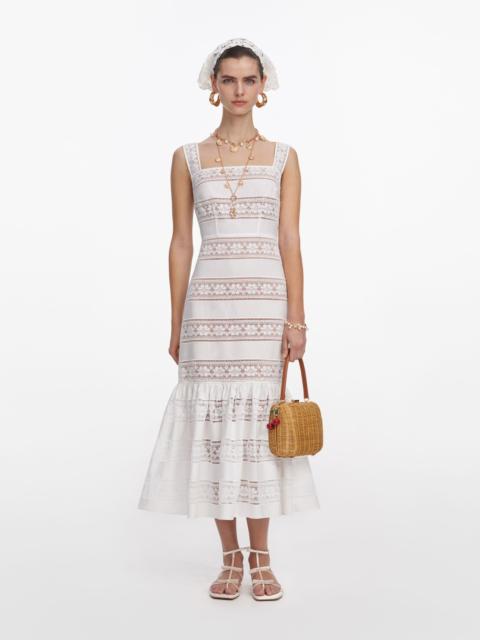 White Cotton Embroidered Midi Dress