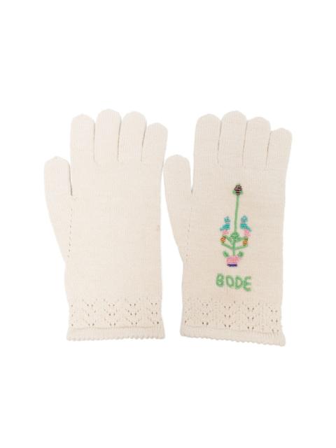 logo-embroidered knitted gloves