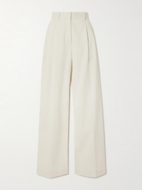 Pleated Silk And Organic Cotton-blend Corduroy Wide-leg Pants